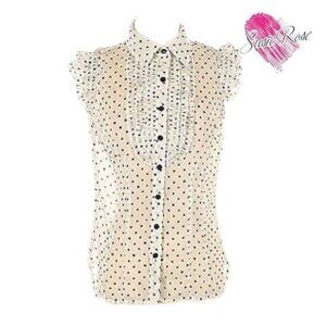 Susie Rose Polkadot Button Up Womens‎ Ruffle Sleeveless Semi-sheer Top